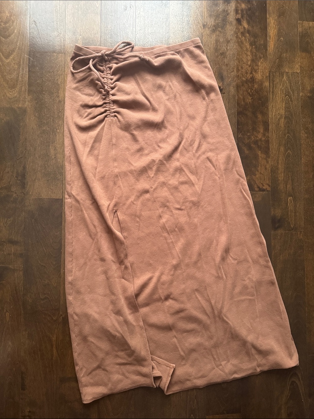 Aerie brown ribbed side tie rushed midi beach skirt with slit
